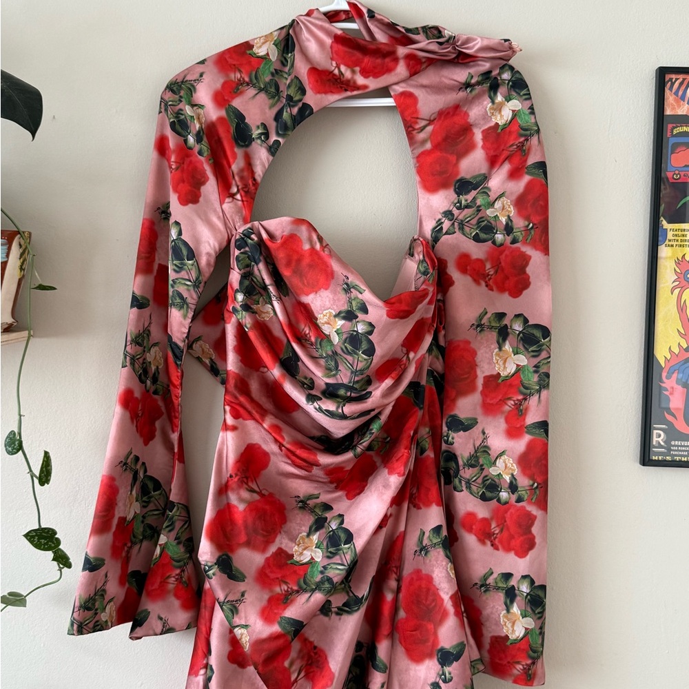 House of CB Pink and Red Floral Cutout Dress